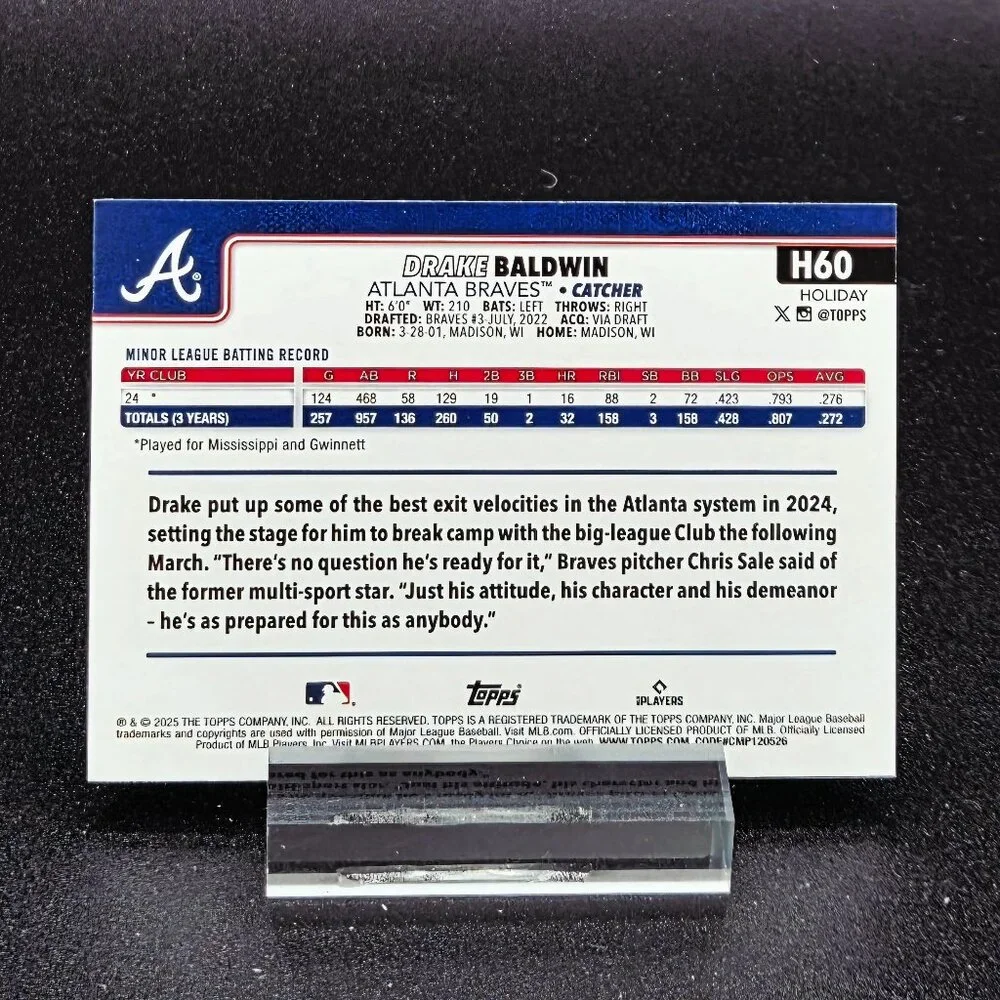 2025 Drake Baldwin Rainbow RC's Atlanta Braves Top Prospect - Picture 5 of 9